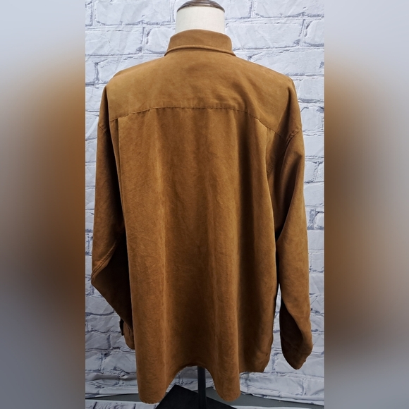 Vintage 90s George Foreman Men's Faux Suede Casual Button Down Shirt Brown 2XLT - Picture 8 of 16